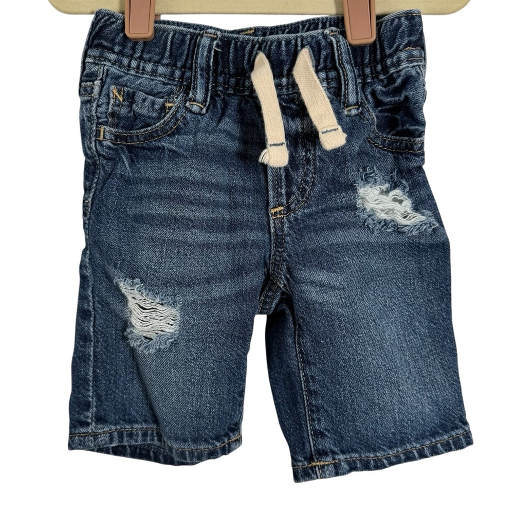 GAP Blue Distressed Denim Shorts with Elastic Waistband SZ 18-24 months